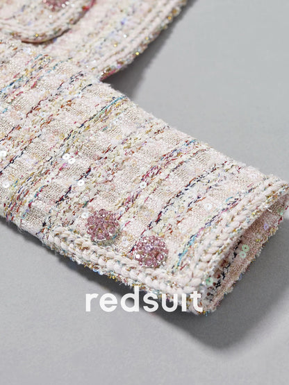 Redsuit Dreamy 3D Sequin Textured Heavyweight Chanel-Style Jacket Colorful Tweed High-End Elegant Top
