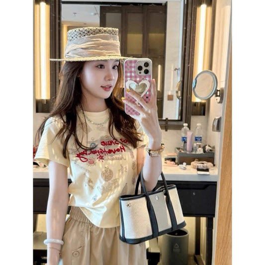 [Small Parts Short Sleeves] Summer Fashion Cute Print Short Sleeves-DX2025505