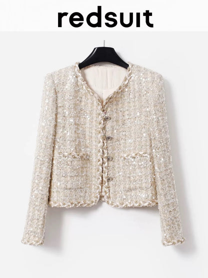 Redsuit heavy sequined heiress-style French tweed jacket with a sophisticated and unique charm.