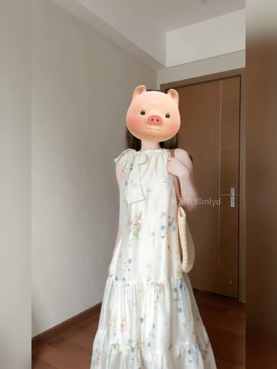 MLYD/Customized Large Size French Floral Off-the-shoulder Halter Dress Holiday Style Temperament Sleeveless Fairy Dress Summer