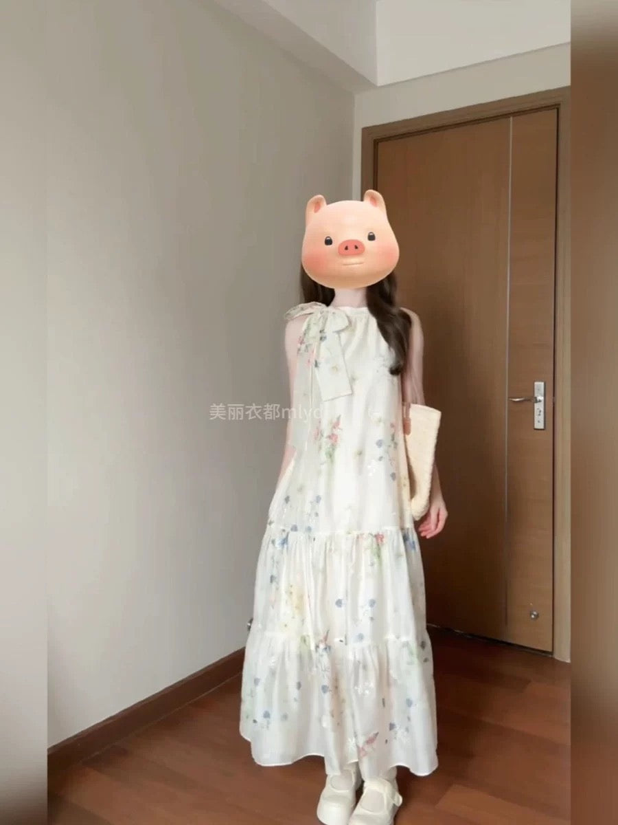 MLYD/Customized Large Size French Floral Off-the-shoulder Halter Dress Holiday Style Temperament Sleeveless Fairy Dress Summer