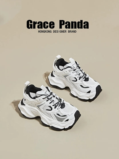 Hong Kong GP2025 new mesh soft sole street-blasting dad shoes for women with inner height increase spring and summer breathable thick-soled sports shoes