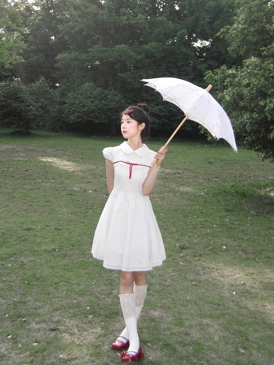 Nancy Red Ribbon Lace Doll Collar Dress Short Sleeve 2024 Summer New W –  Lee Nhi Boutique