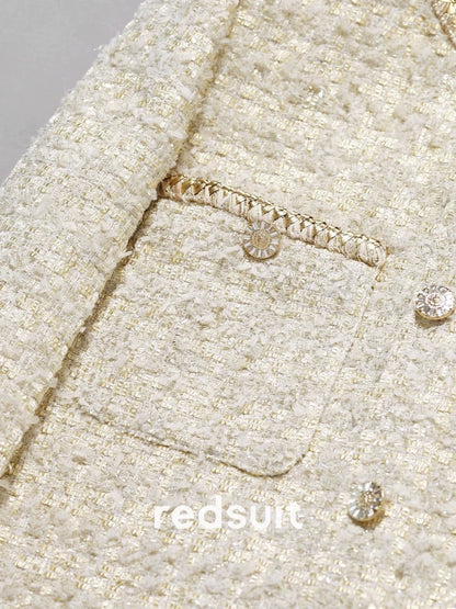 Redsuit Italian tweed short jacket, exquisite and elegant woven Chanel-style gold top, a practical and sophisticated choice for a sophisticated look.