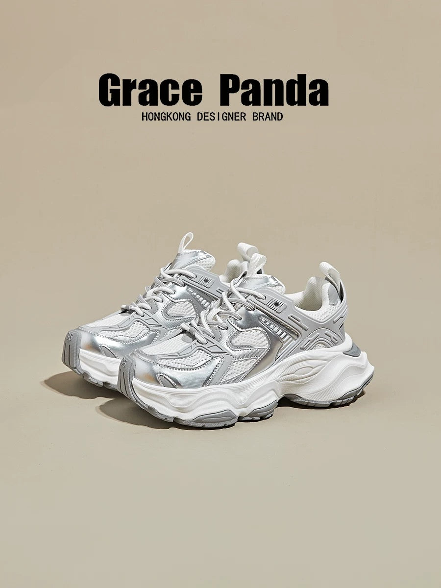 Hong Kong GP2025 new mesh soft sole street-blasting dad shoes for women with inner height increase spring and summer breathable thick-soled sports shoes