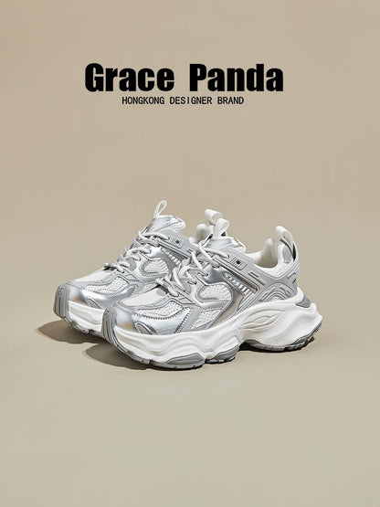 Hong Kong GP2025 new mesh soft sole street-blasting dad shoes for women with inner height increase spring and summer breathable thick-soled sports shoes