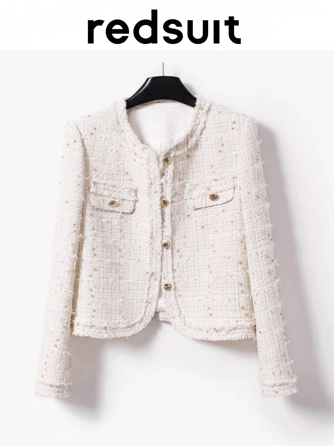 Redsuit Limited Edition Lightweight Butterfly Tulle Chanel-Style Classic White Knitted Cardigan with Rounded Edges - New for Commuters
