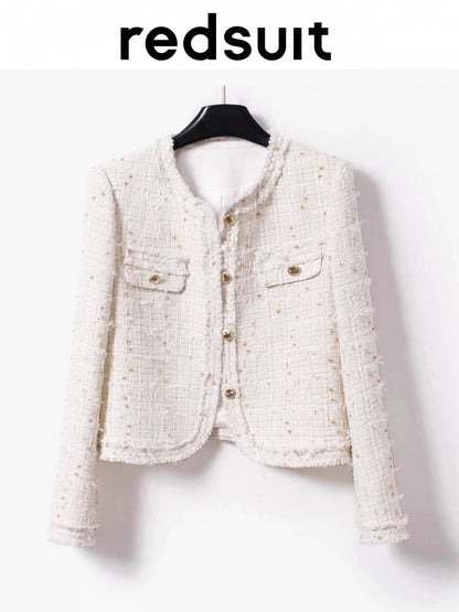 Redsuit Limited Edition Lightweight Butterfly Tulle Chanel-Style Classic White Knitted Cardigan with Rounded Edges - New for Commuters