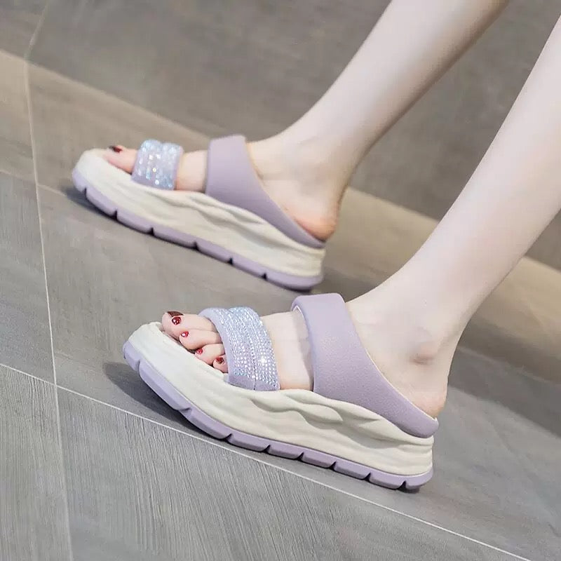 Sports sandals for women to wear outside 2025 summer new white platform Velcro casual rhinestone thick-soled Roman shoes