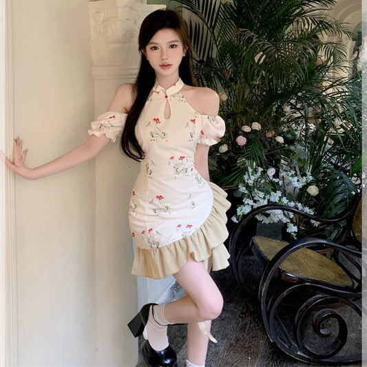SKIRT "Lantern Garden Party" design new Chinese style improved cheongsam waist dress for women