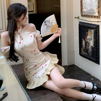 SKIRT "Lantern Garden Party" design new Chinese style improved cheongsam waist dress for women
