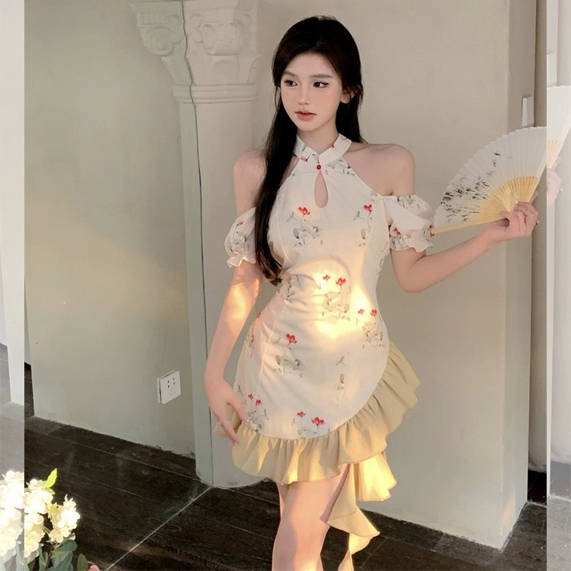 SKIRT "Lantern Garden Party" design new Chinese style improved cheongsam waist dress for women