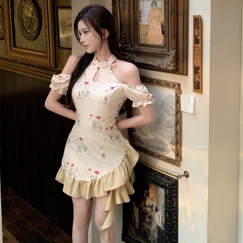 SKIRT "Lantern Garden Party" design new Chinese style improved cheongsam waist dress for women
