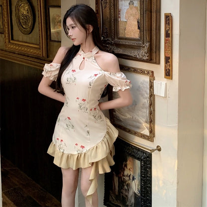 SKIRT "Lantern Garden Party" design new Chinese style improved cheongsam waist dress for women