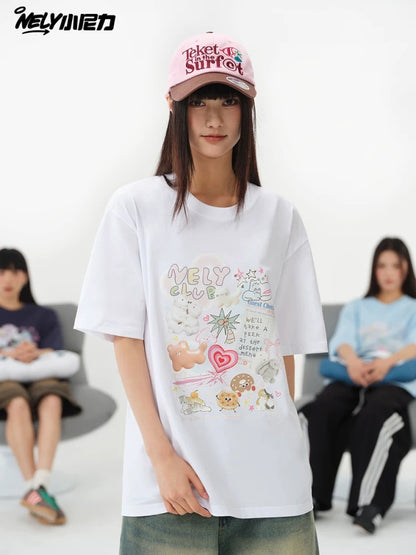 NELY Little Nelly cute age-reducing trendy brand cartoon print short-sleeved T-shirt for men and women 25 new summer half-sleeved tops