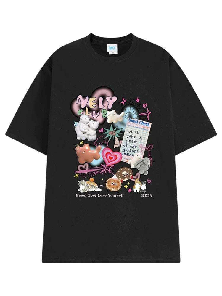NELY Little Nelly cute age-reducing trendy brand cartoon print short-sleeved T-shirt for men and women 25 new summer half-sleeved tops