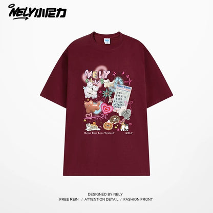 NELY Little Nelly cute age-reducing trendy brand cartoon print short-sleeved T-shirt for men and women 25 new summer half-sleeved tops