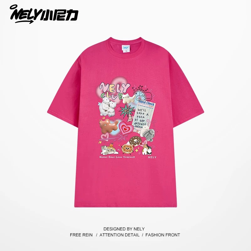 NELY Little Nelly cute age-reducing trendy brand cartoon print short-sleeved T-shirt for men and women 25 new summer half-sleeved tops