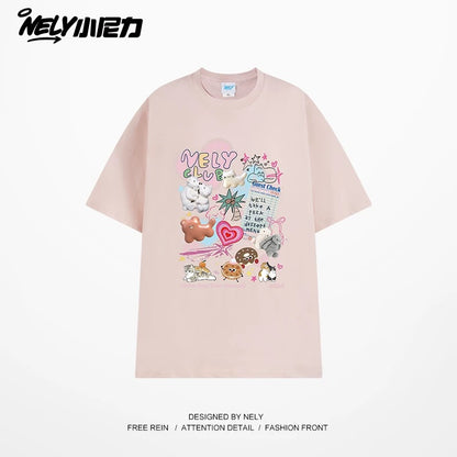 NELY Little Nelly cute age-reducing trendy brand cartoon print short-sleeved T-shirt for men and women 25 new summer half-sleeved tops