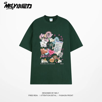 NELY Little Nelly cute age-reducing trendy brand cartoon print short-sleeved T-shirt for men and women 25 new summer half-sleeved tops