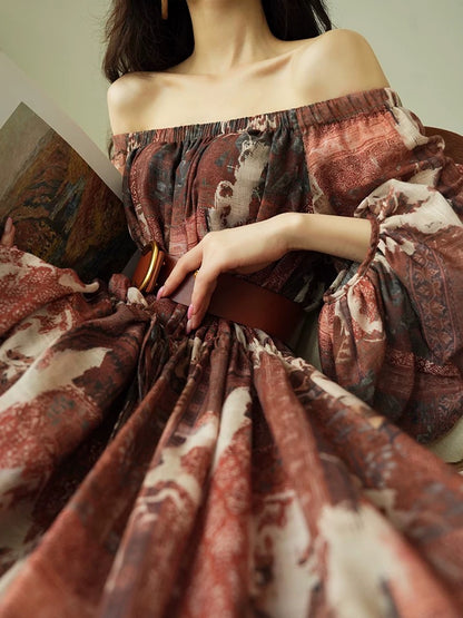 Aconiconi｜Wilderness Shepherd Bohemian Retro Print Nomadic Vacation Niche Design Dress