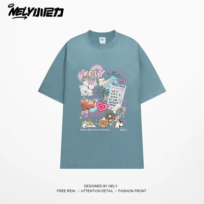 NELY Little Nelly cute age-reducing trendy brand cartoon print short-sleeved T-shirt for men and women 25 new summer half-sleeved tops