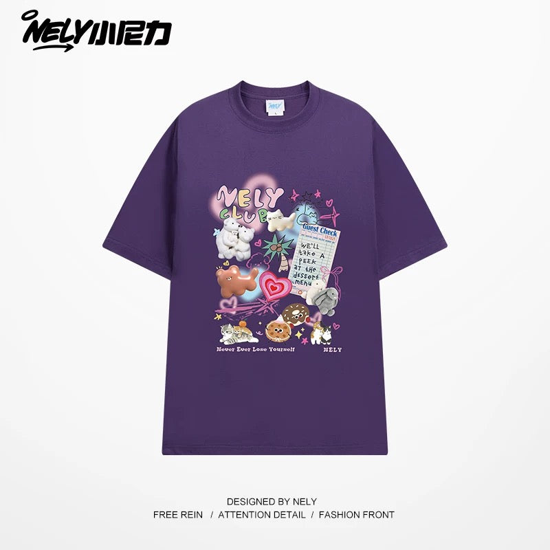 NELY Little Nelly cute age-reducing trendy brand cartoon print short-sleeved T-shirt for men and women 25 new summer half-sleeved tops