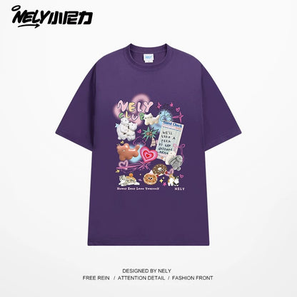 NELY Little Nelly cute age-reducing trendy brand cartoon print short-sleeved T-shirt for men and women 25 new summer half-sleeved tops