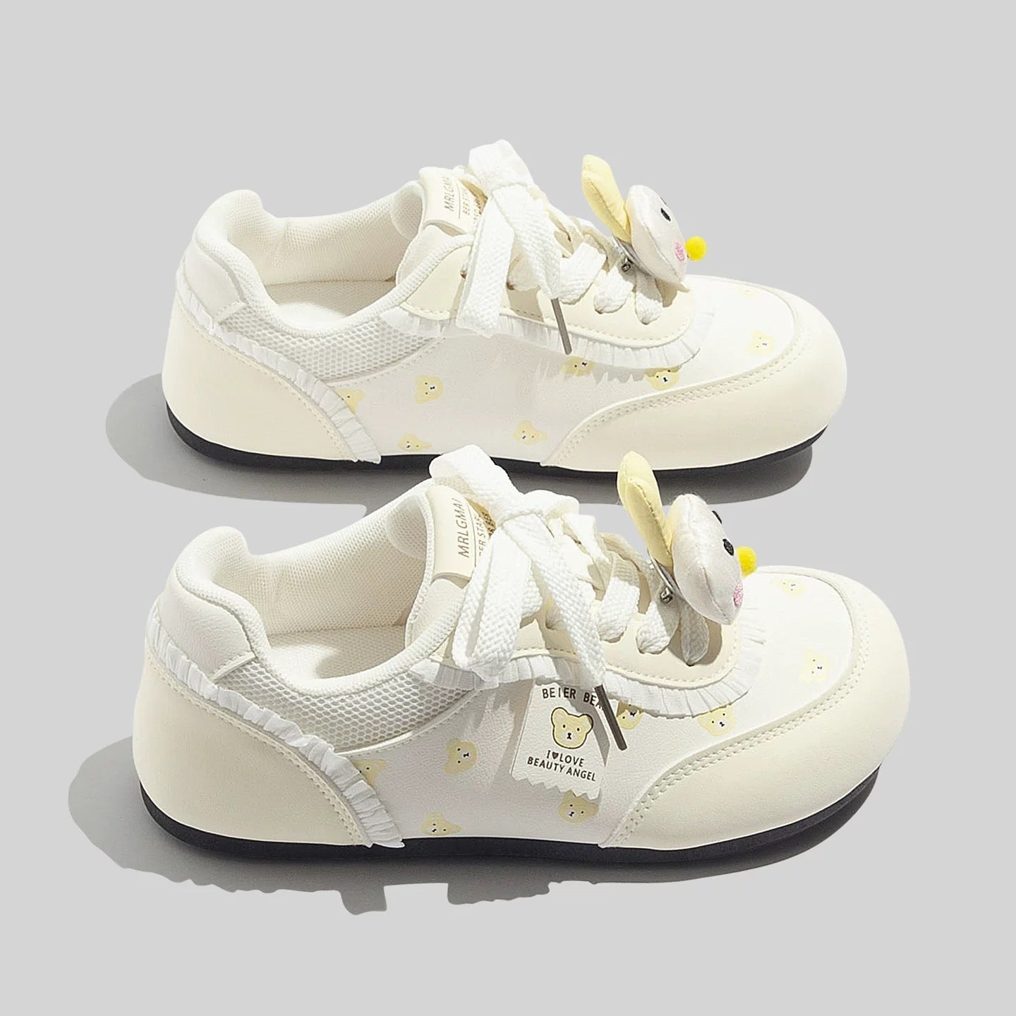 BEIER cute printed white shoes 2025 new summer leather flat bottom soft bottom niche casual sneakers for women
