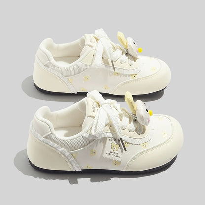 BEIER cute printed white shoes 2025 new summer leather flat bottom soft bottom niche casual sneakers for women