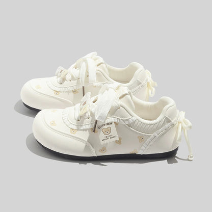 BEIER cute printed white shoes 2025 new summer leather flat bottom soft bottom niche casual sneakers for women