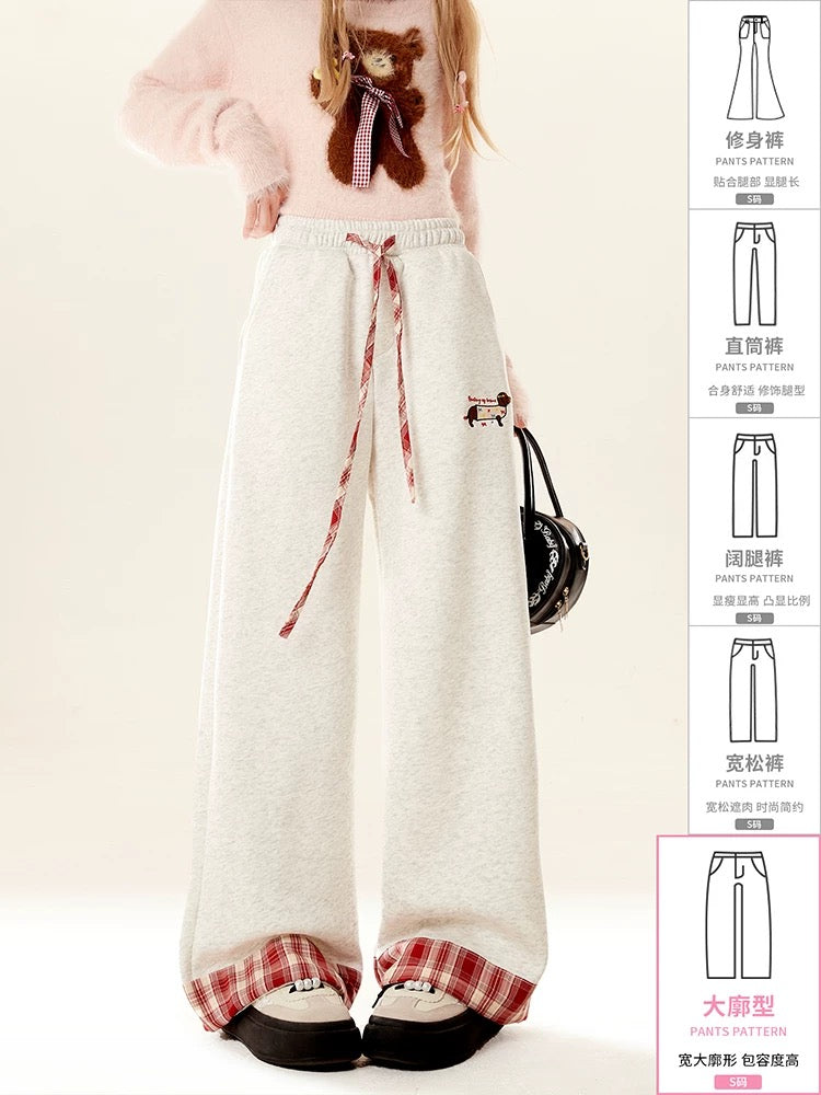 Natural gray American curled wide-leg sports pants for women in autumn and winter loose straight casual women's long pants