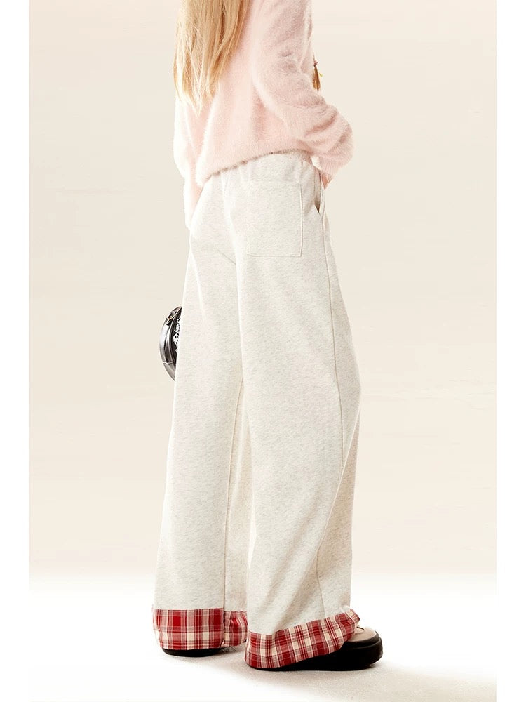 Natural gray American curled wide-leg sports pants for women in autumn and winter loose straight casual women's long pants