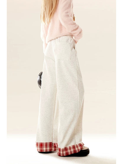 Natural gray American curled wide-leg sports pants for women in autumn and winter loose straight casual women's long pants