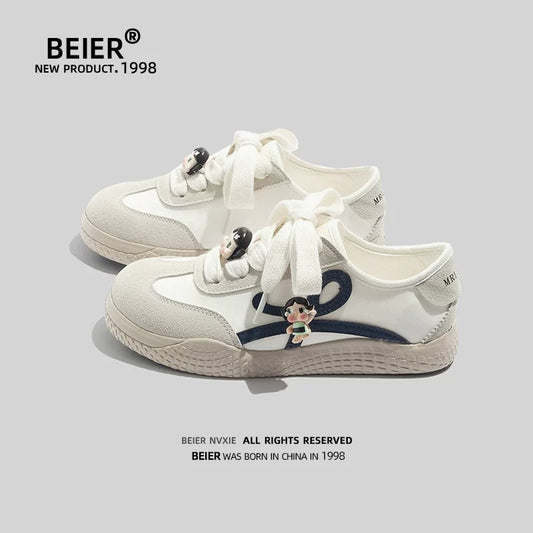 BEIER niche retro German training shoes low-top soft bottom beige women's shoes 2025 new summer flat white shoes for women