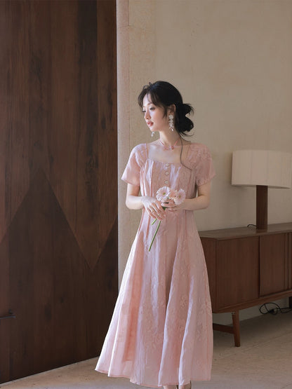 Miss Chipmunk Designer Dress Private Collection Square Neck Dress Summer Women's Artistic Everyday Long Dress