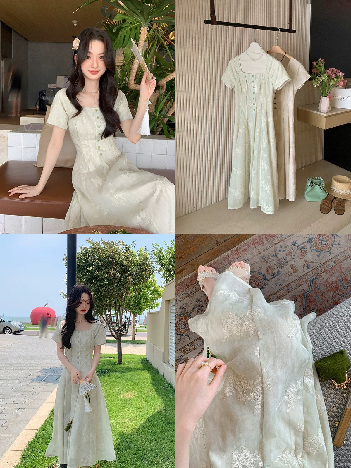 Miss Chipmunk Designer Dress Private Collection Square Neck Dress Summer Women's Artistic Everyday Long Dress