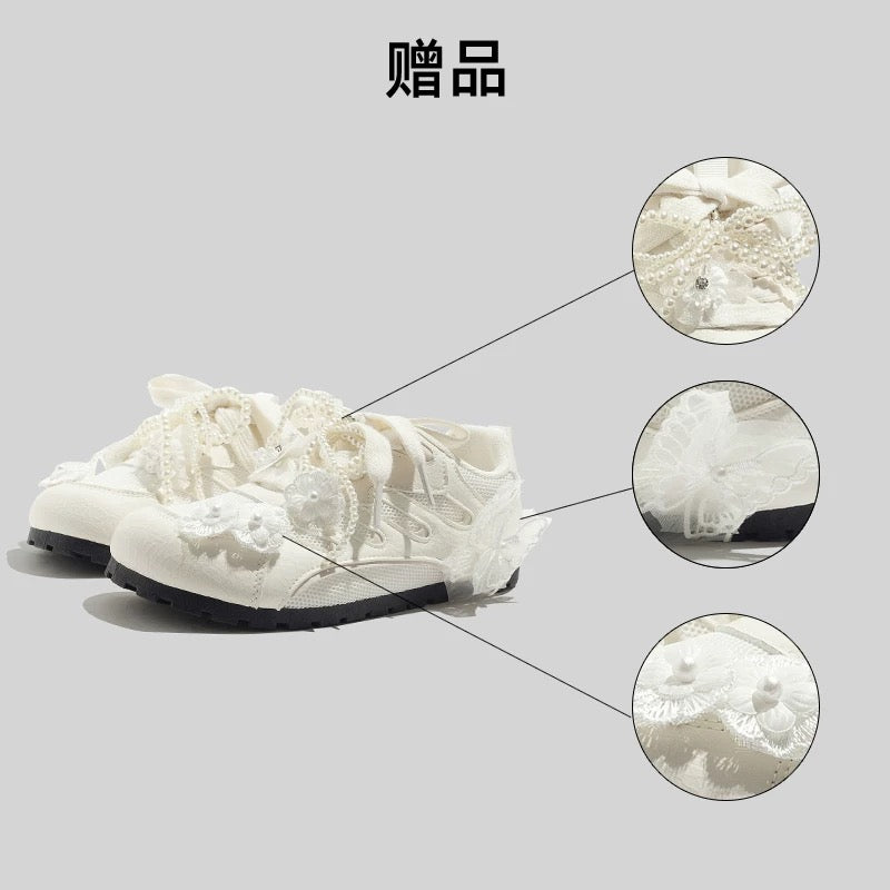 BEIER mesh breathable white shoes 2025 lightweight low-top casual versatile German training shoes niche bow sneakers