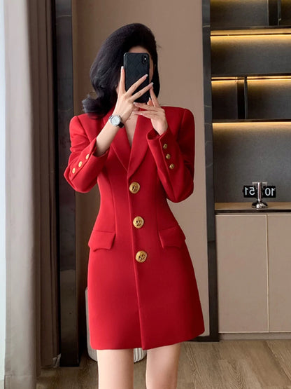 High-end red suit dress for women, new spring and autumn style, 2025, elegant and sophisticated, perfect for commuting and professional occasions.