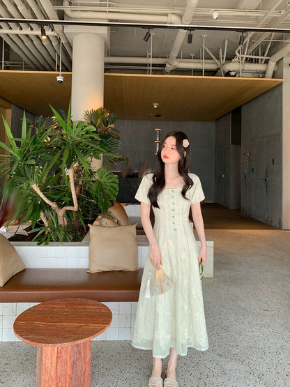 Miss Chipmunk Designer Dress Private Collection Square Neck Dress Summer Women's Artistic Everyday Long Dress