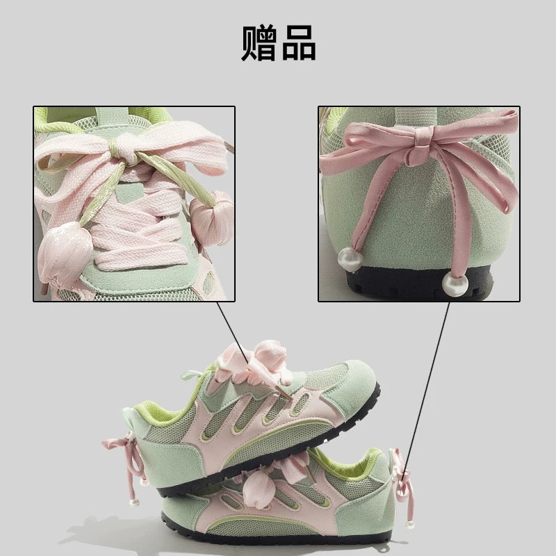 BEIER mesh breathable white shoes 2025 lightweight low-top casual versatile German training shoes niche bow sneakers