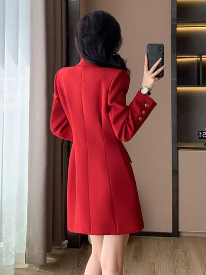High-end red suit dress for women, new spring and autumn style, 2025, elegant and sophisticated, perfect for commuting and professional occasions.