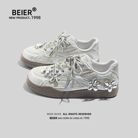 BEIER soft-soled silver German training shoes 2025 new summer mesh breathable casual shoes versatile niche women's shoes