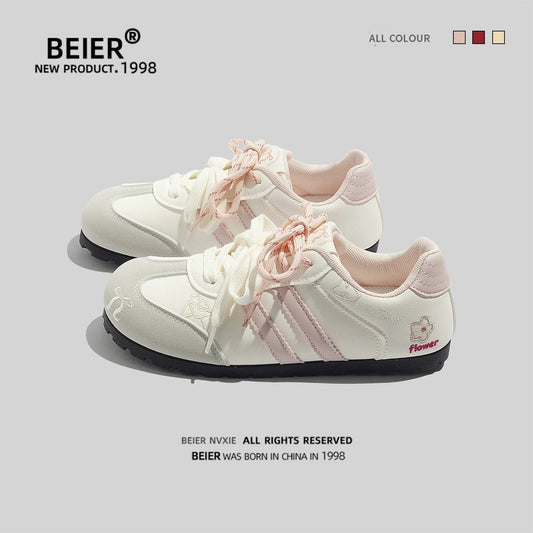 BEIER new embroidered German training shoes 2025 summer chic soft sole versatile with skirt casual white shoes women's shoes