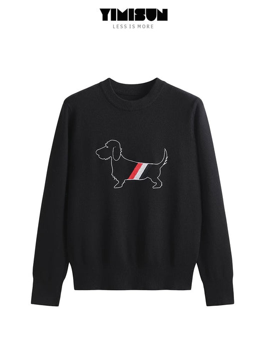 YIMSUN spring and autumn new color dog embroidered round neck loose pullover knitted bottoming shirt women's long-sleeved top trendy