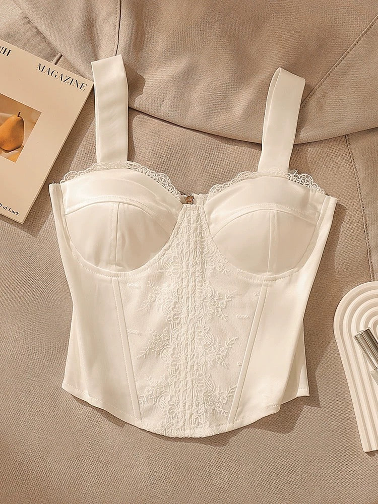 Lace camisole for women, sexy fishbone waist, slimming chest, slimming bottoming top