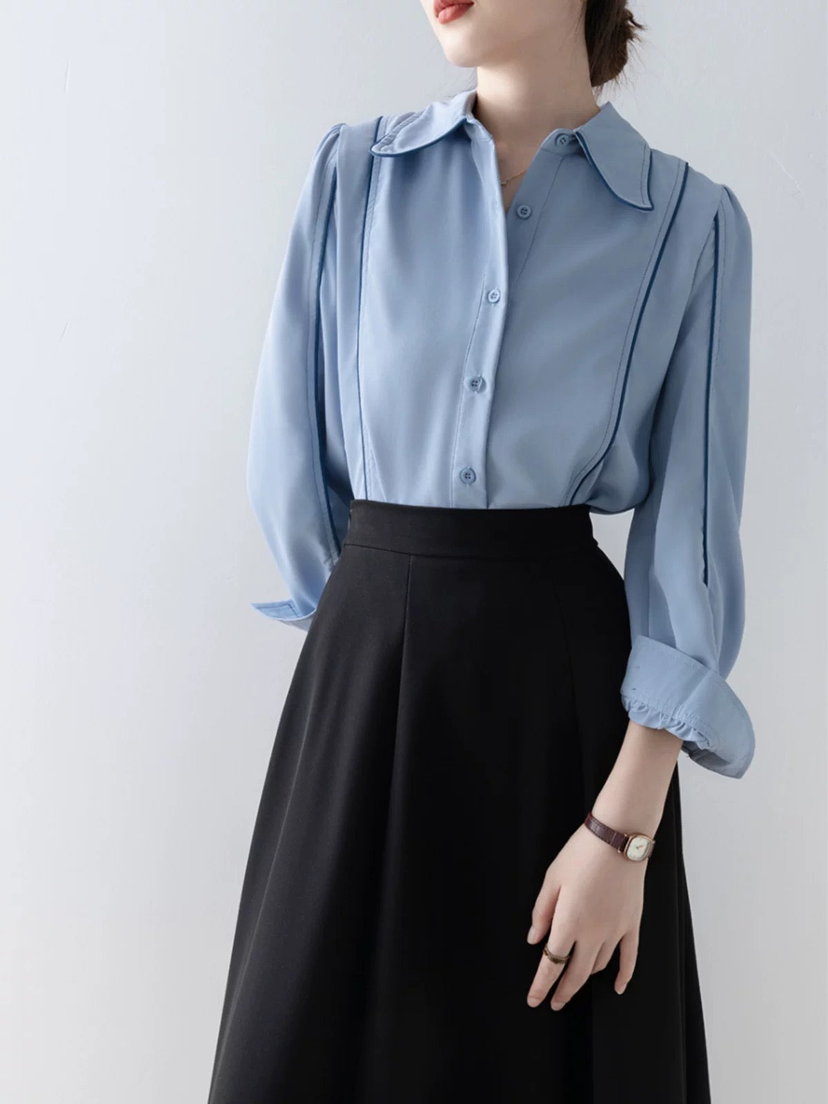 Early autumn new women's blue women's shirt commuting professional shirt 2023 French design long-sleeved top