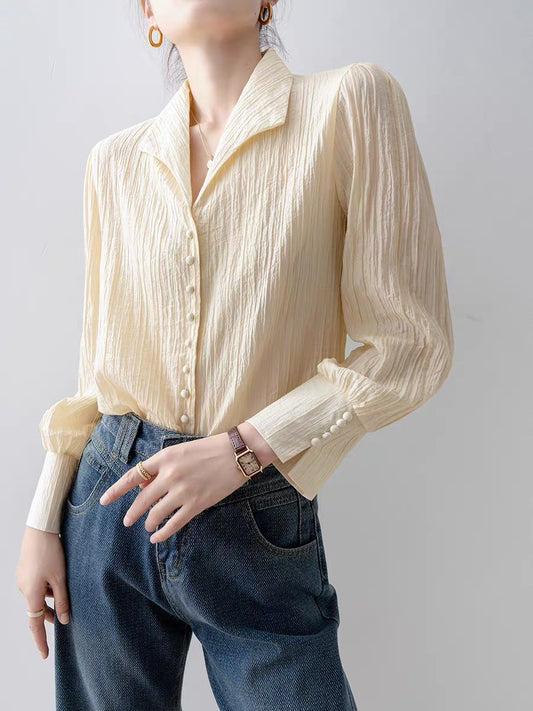Spring women's 2024 new beige suit collar shirts this year's popular hot-selling shirts early spring new tops