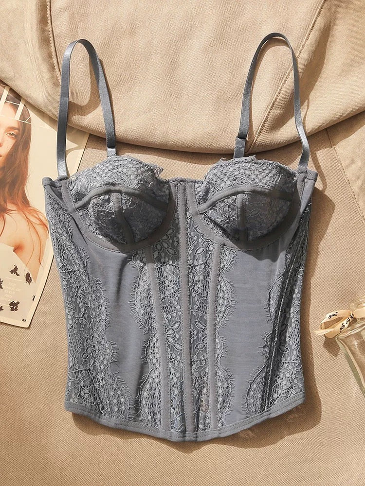 Beautiful lace fishbone waist camisole for women in summer, sexy bra design, bottoming sleeveless top