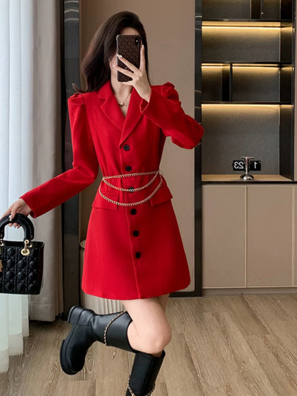 Women's Spring/Christmas Outfit Dress, High-End Red Dress, Women's Chinese New Year Outfit, Petite Fitted Dress